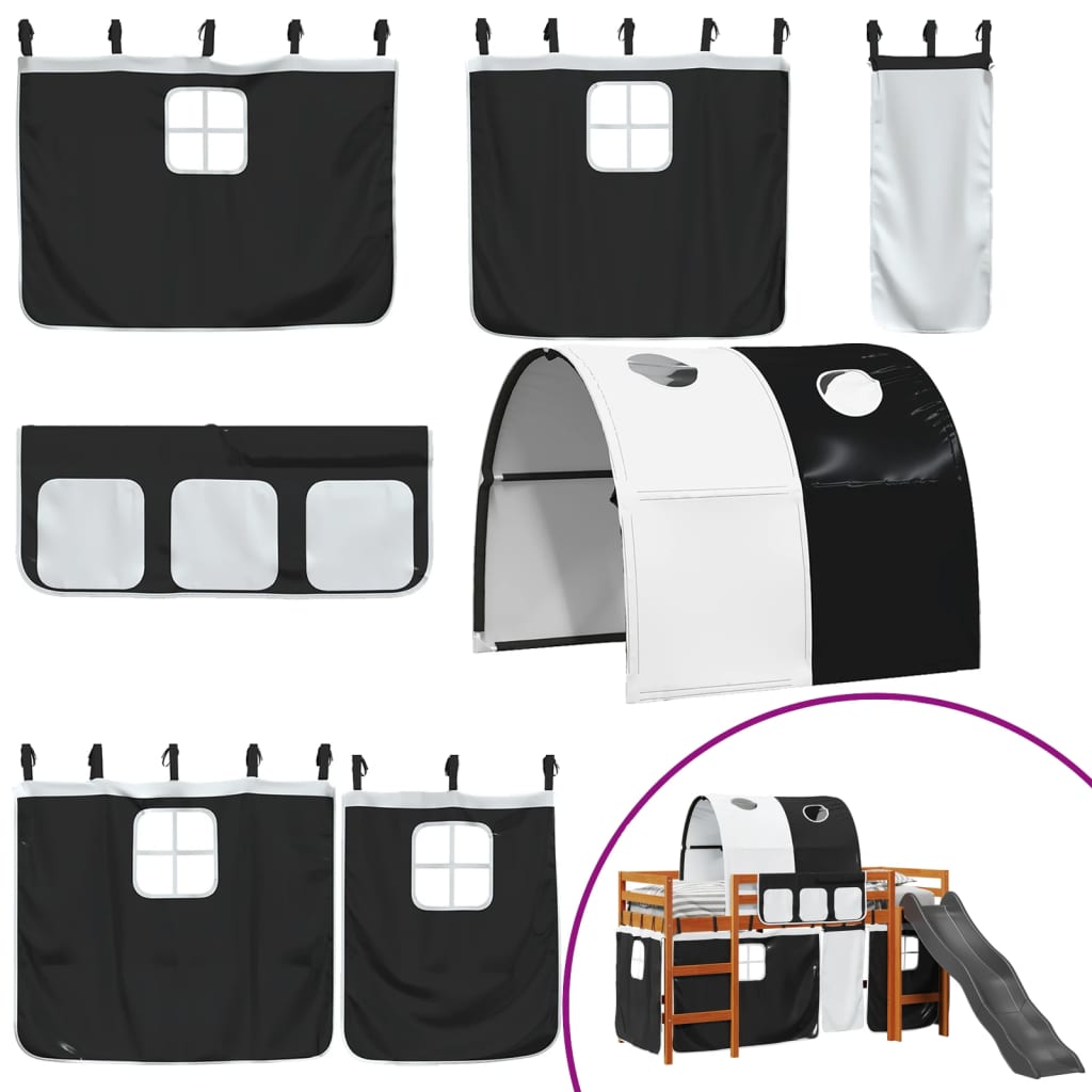 Kids' Loft Bed With Tunnel White&Black 90X200 Cm Solid Wood Pine