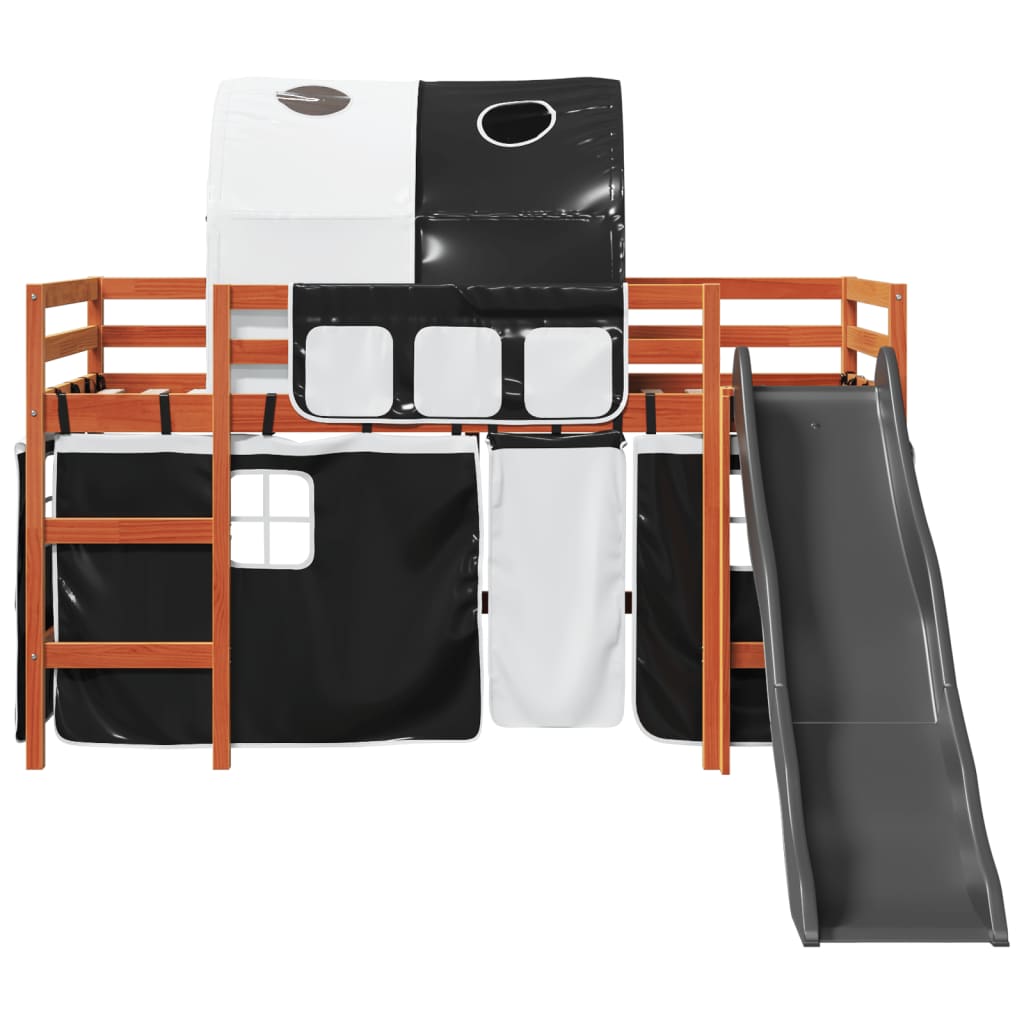Kids' Loft Bed With Tunnel White&Black 90X200 Cm Solid Wood Pine