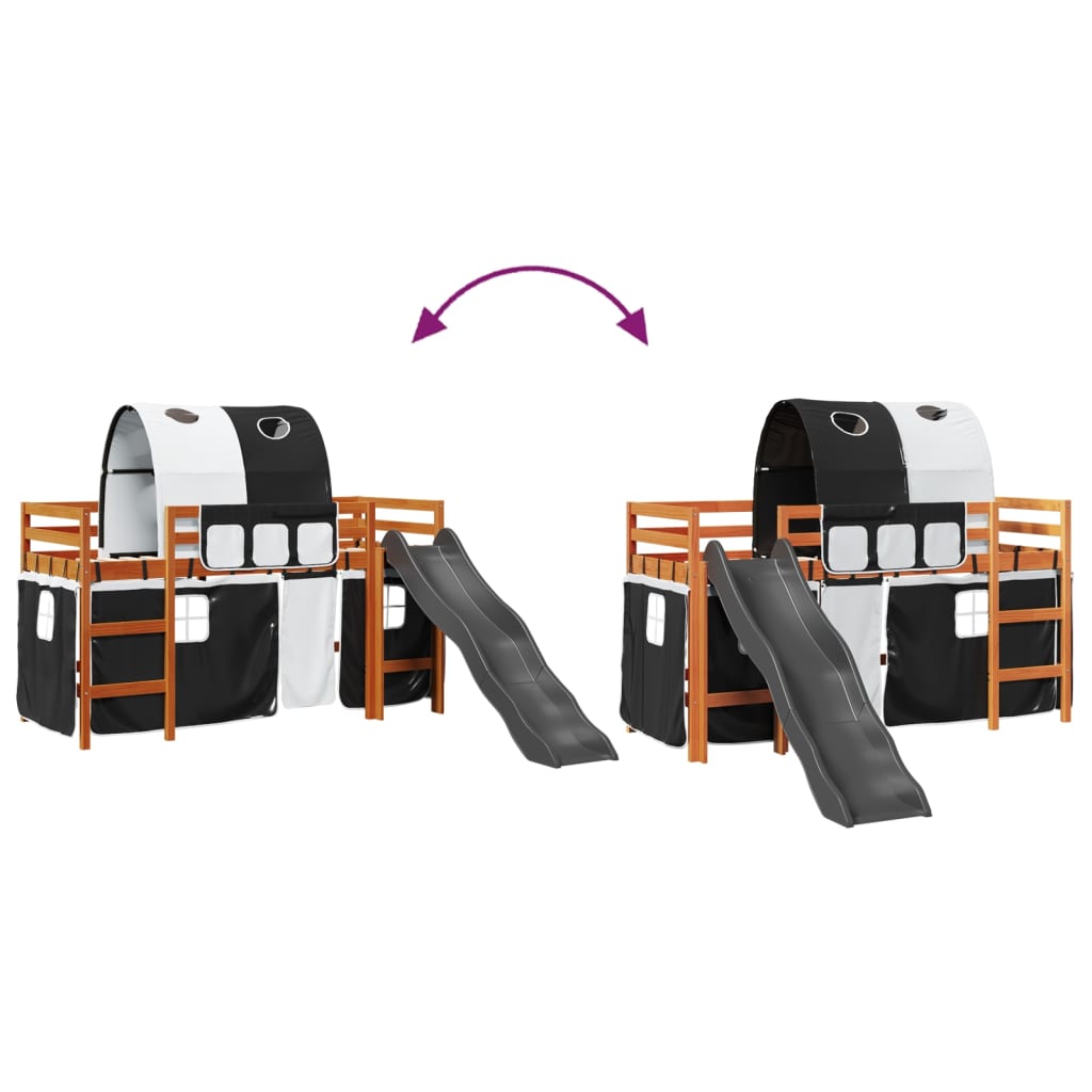 Kids' Loft Bed With Tunnel White&Black 90X200 Cm Solid Wood Pine
