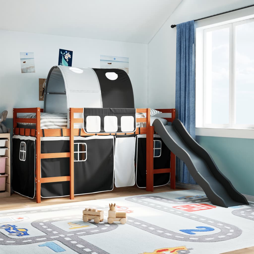 Kids' Loft Bed With Tunnel White&Black 90X200 Cm Solid Wood Pine