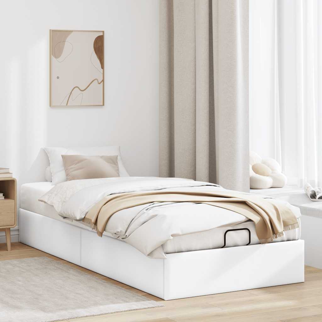 Ottoman Bed Frame Without Mattress White Single Faux Leather