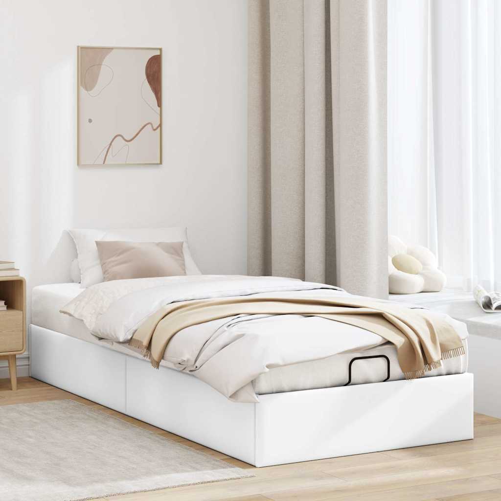 Ottoman Bed Frame Without Mattress White Single Faux Leather