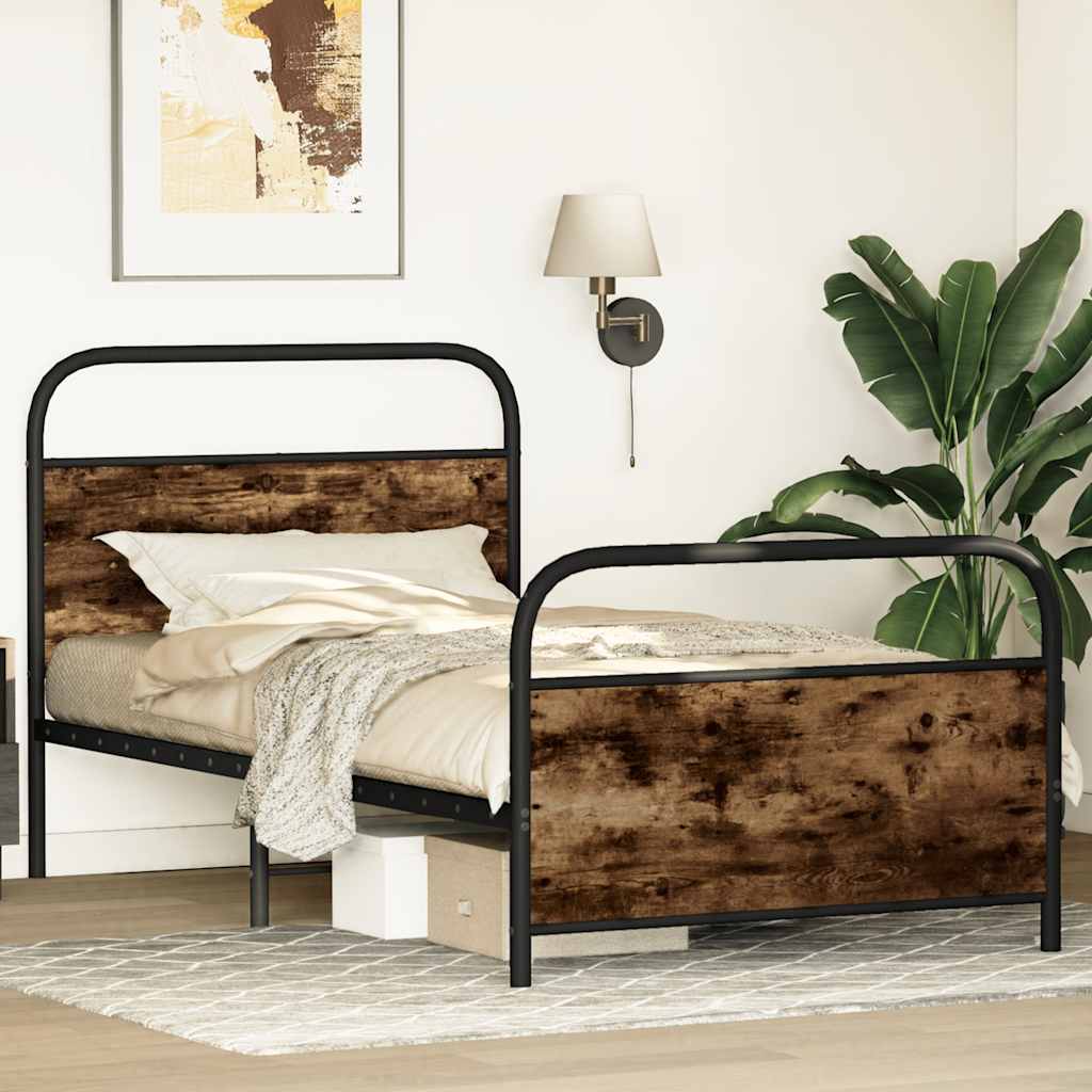 Bed Frame Without Mattress 90X190 Cm Single Smoked Oak Engineered Wood