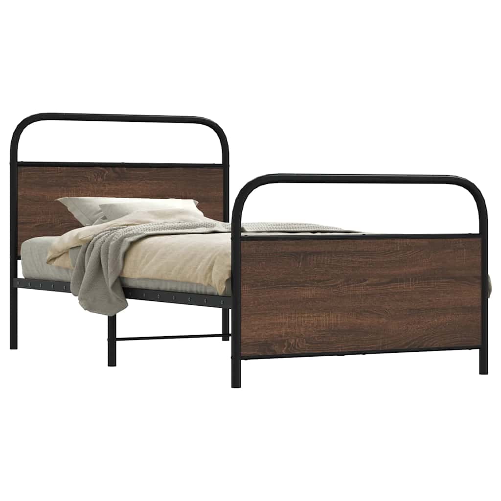 Bed Frame Without Mattress 90X190 Cm Single Brown Oak Engineered Wood