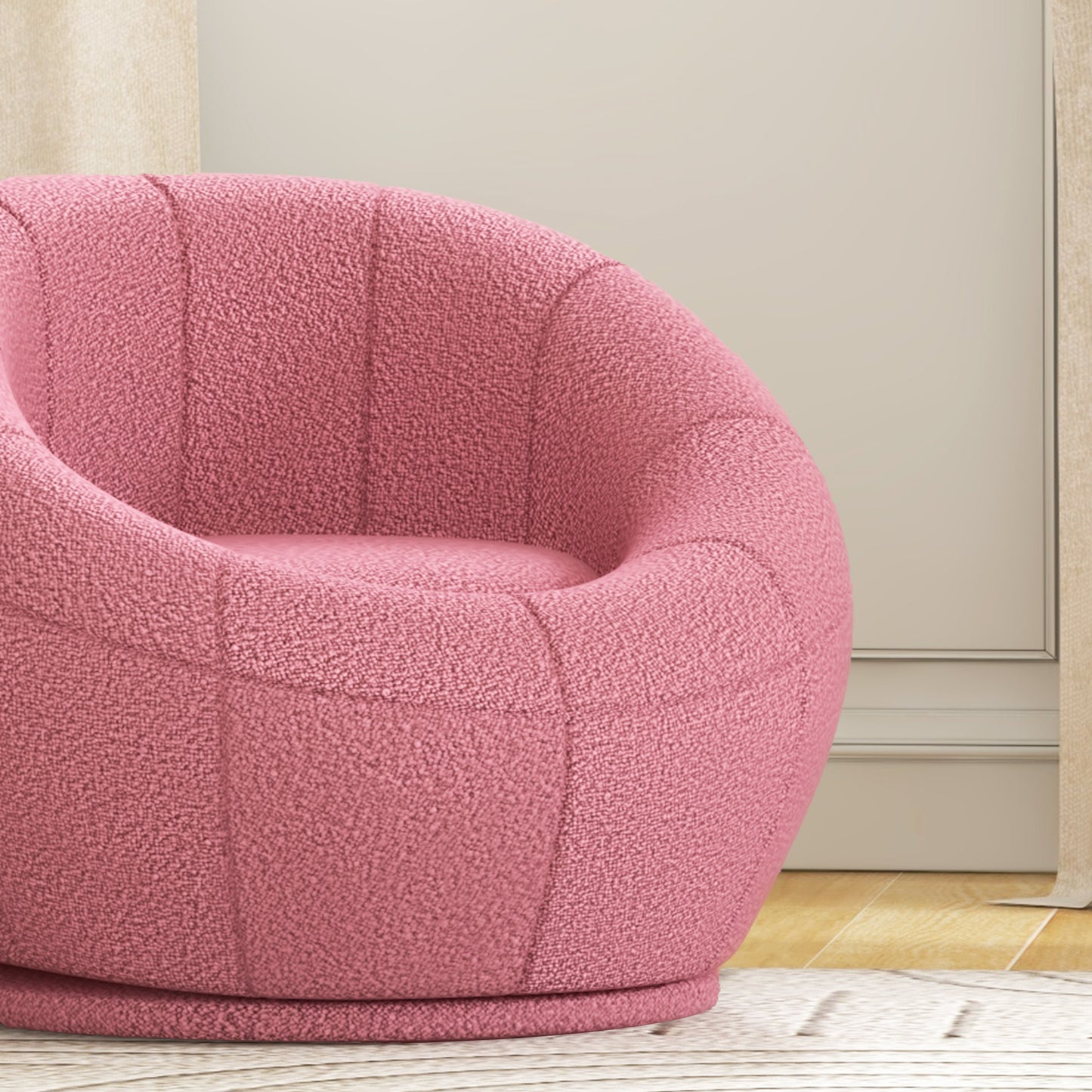 HOMCOM odern Accent Chair, Swivel Upholstered Armchair for Living Room, Bedroom, Home Office, Pink