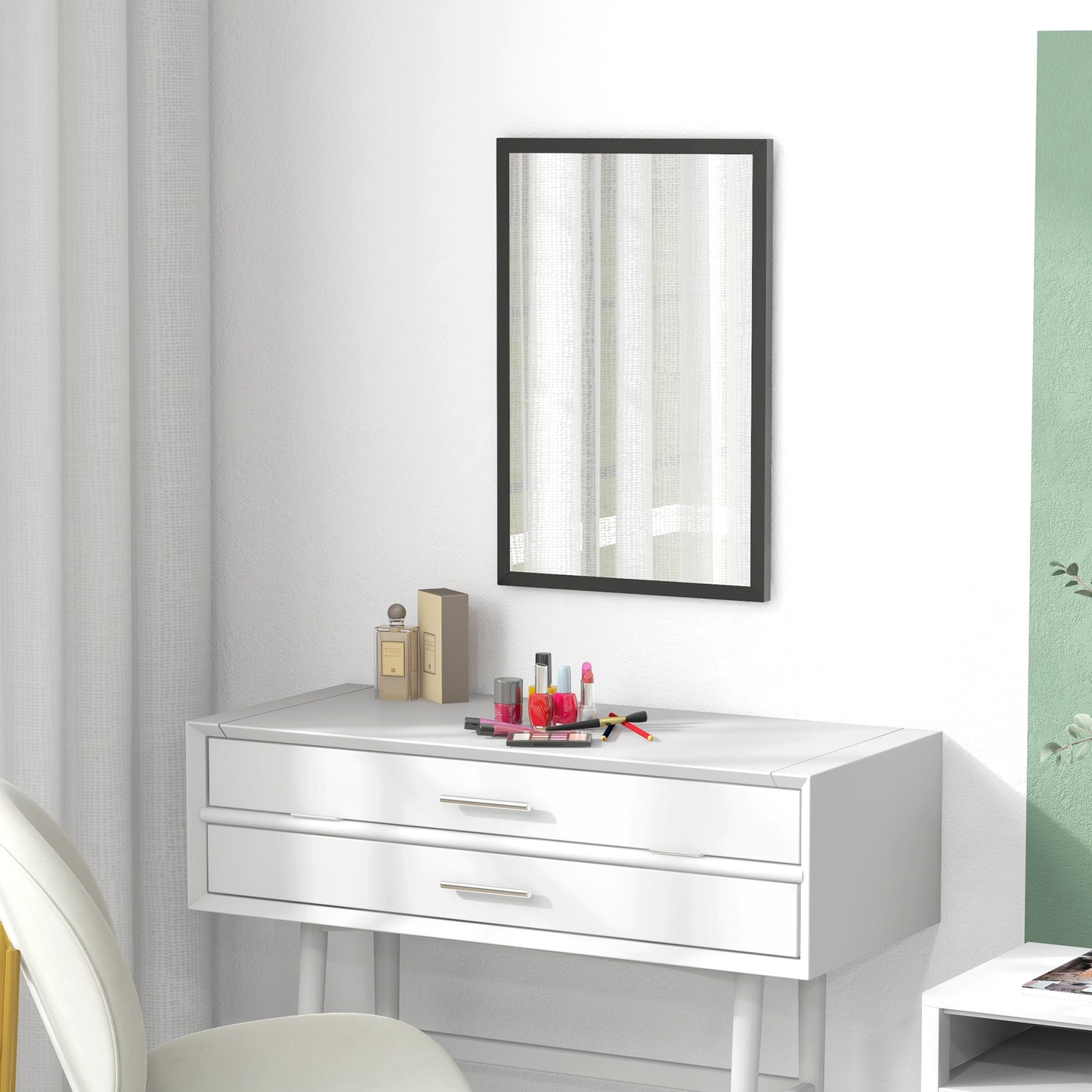 HOMCOM all Bathroom Mirror, 60 x 40 cm Wall-Mounted Mirror for Living Room, Bedroom, Hallway, Black