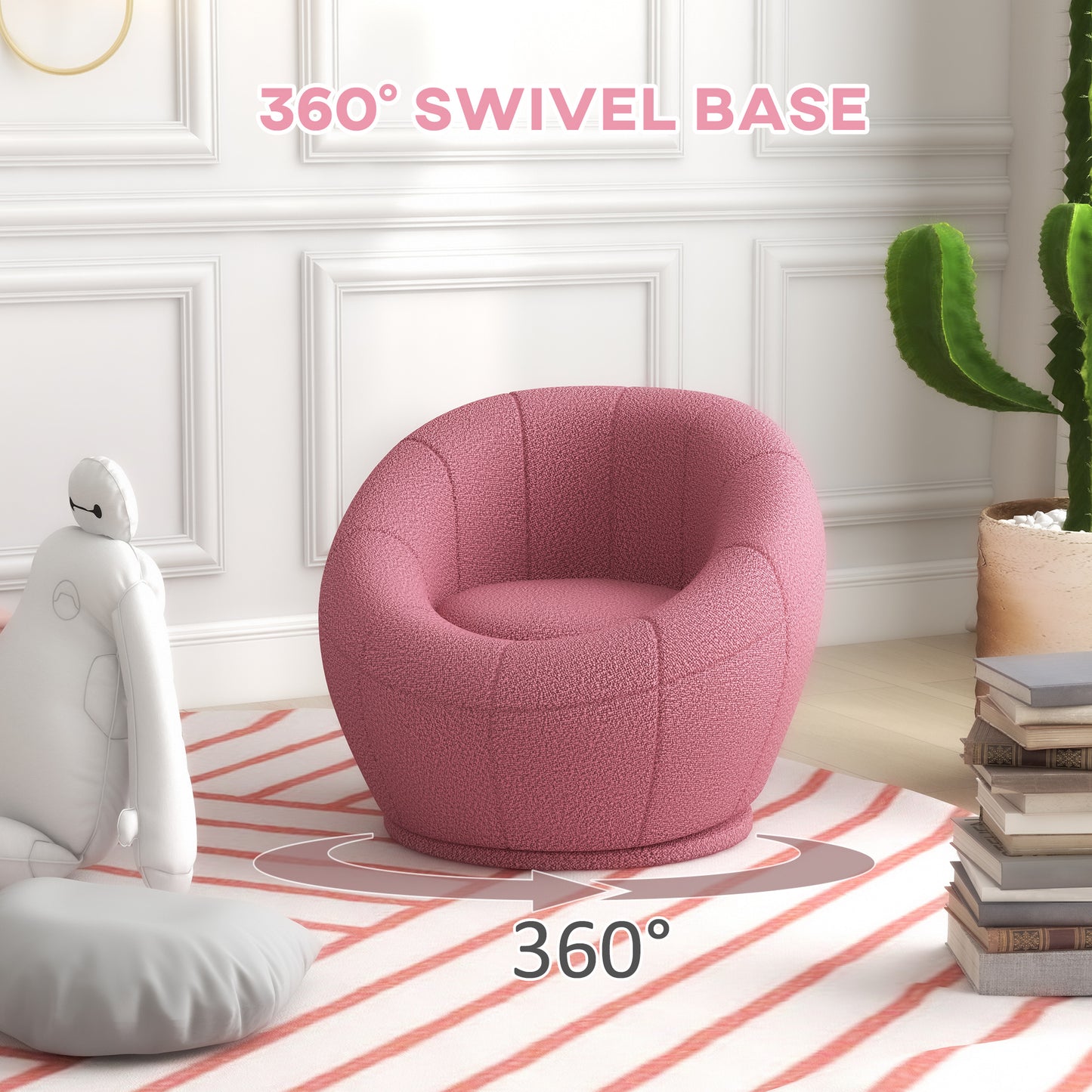 HOMCOM odern Accent Chair, Swivel Upholstered Armchair for Living Room, Bedroom, Home Office, Pink