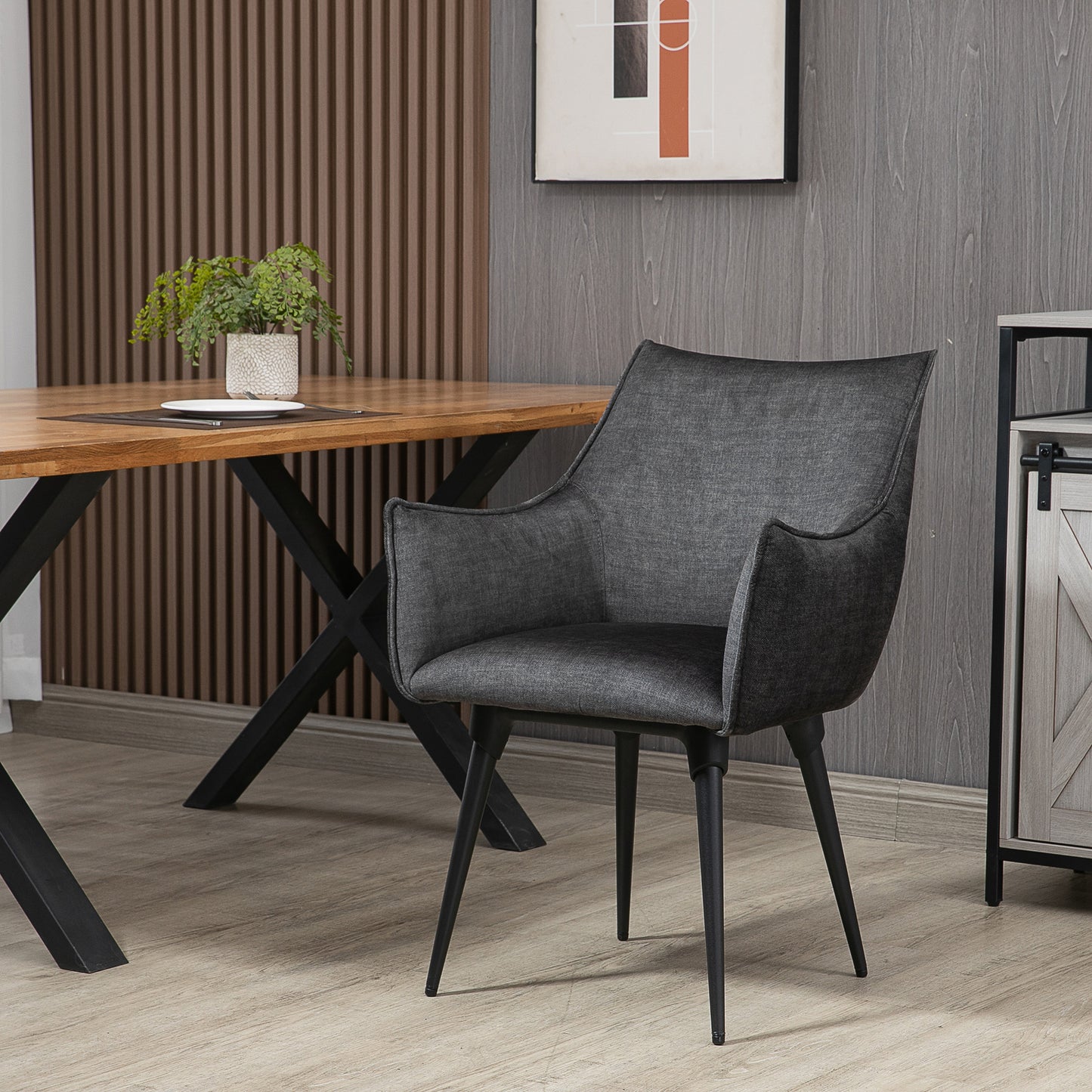 HOMCOM Accent Chairs for Living Room, Bedroom Arm Chair with Steel Legs, Dark Grey