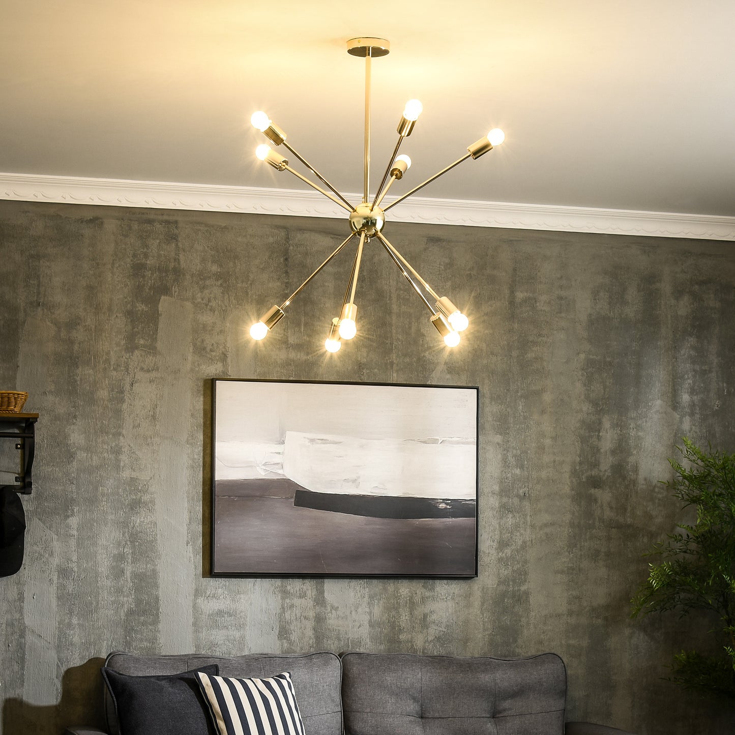 HOMCOM odern Sputnik Ceiling Lights, 10-Light Chandelier for Bedroom Living Room with E27 Base, Gold Tone