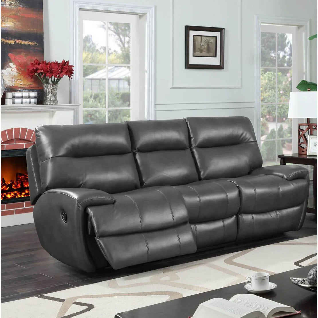 Luxury Grey Leather Gel 3 Seater Recliner Sofa - Dorchester Comfort & Style - Nestium