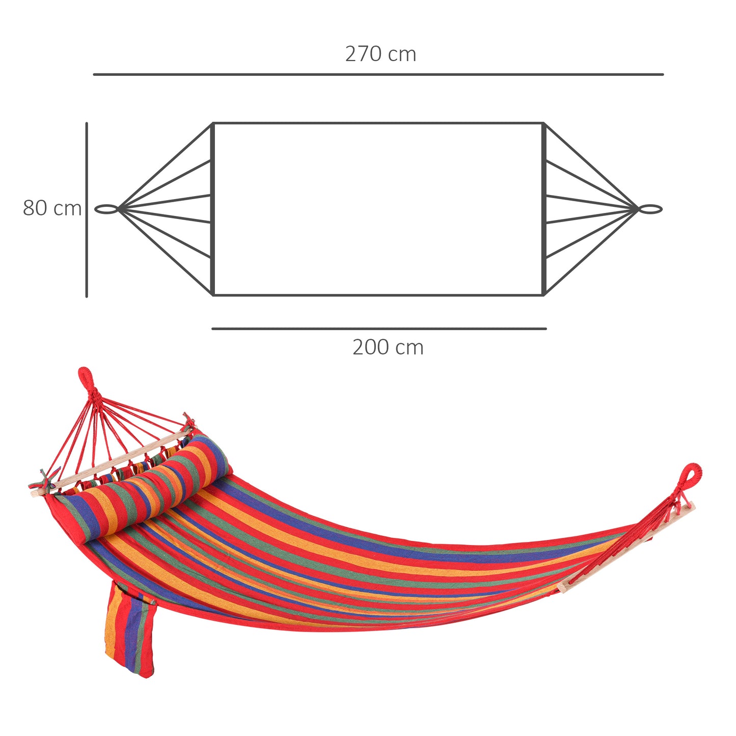 Outsunny Cotton Hammock Soft Portable Swing Sleeping w/ Headrest & Side Pocket Deluxe Swing Chair for Beach, Yard, Bedroom, Patio, Porch, Indoor, Outdoor?270 x 80 cm