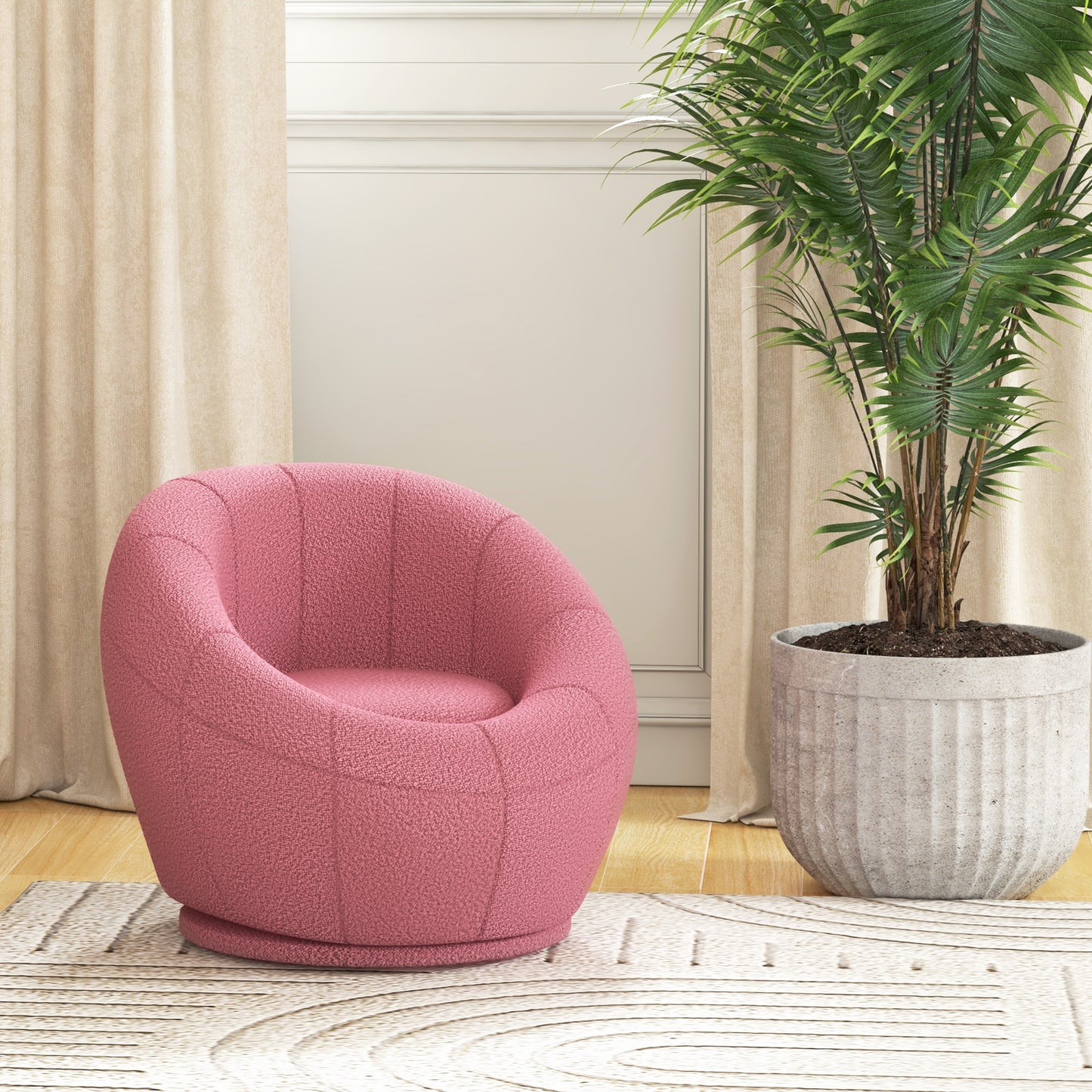HOMCOM odern Accent Chair, Swivel Upholstered Armchair for Living Room, Bedroom, Home Office, Pink