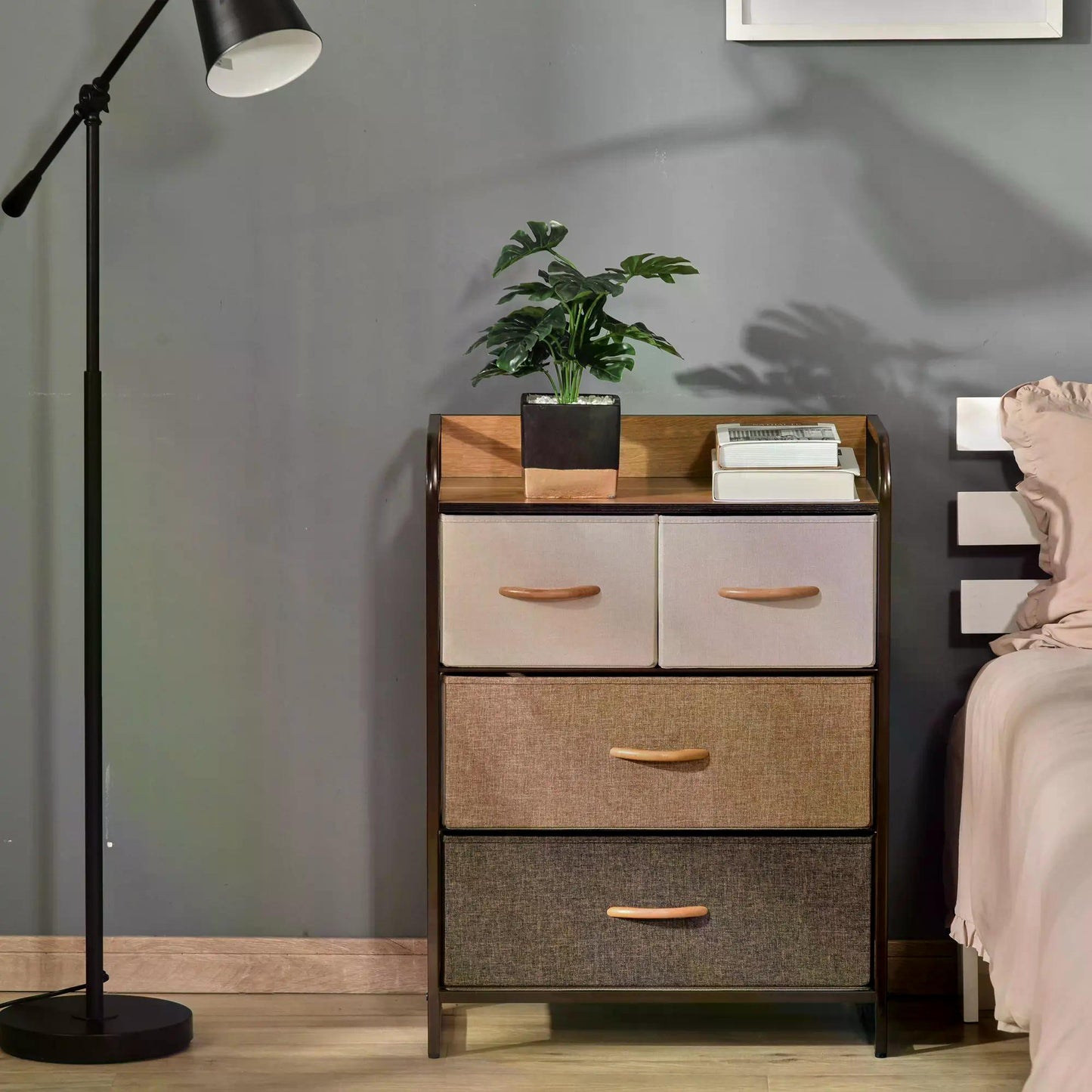 HOMCOM -Drawer Dresser, 3-Tier Storage Organizer, Tower Unit for Bedroom Hallway Closets with Steel Frame Wooden Top