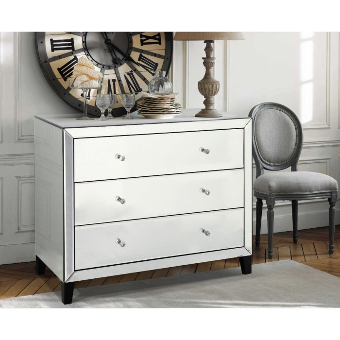 Glamorous Crediton Mirrored Chest - Wide 3-Drawer Storage for Chic Interiors - Nestium