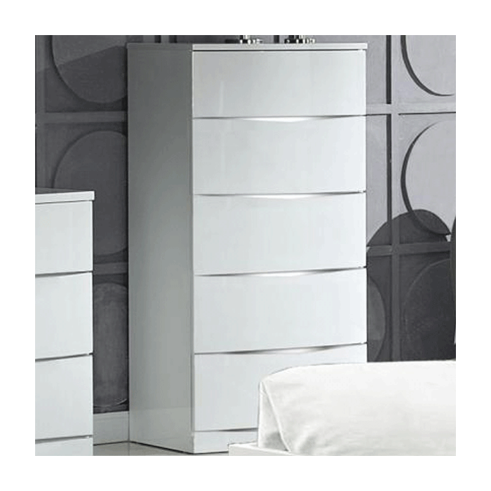 Tintagel High Gloss 5-Drawer Tall Chest of Drawers - White - Nestium