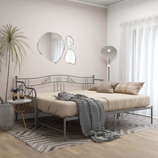 Grey Metal Frame Pull-Out Single Sofa Bed by FURCO - Space-Saving Design
