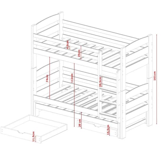 Pine Wooden Bunk Bed with Trundle and Storage Drawers for Kids