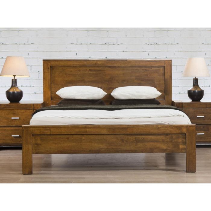 Rustic Oak King Size Bed - Solid Rubberwood Dunstable Design with Luxurious Quality - Nestium