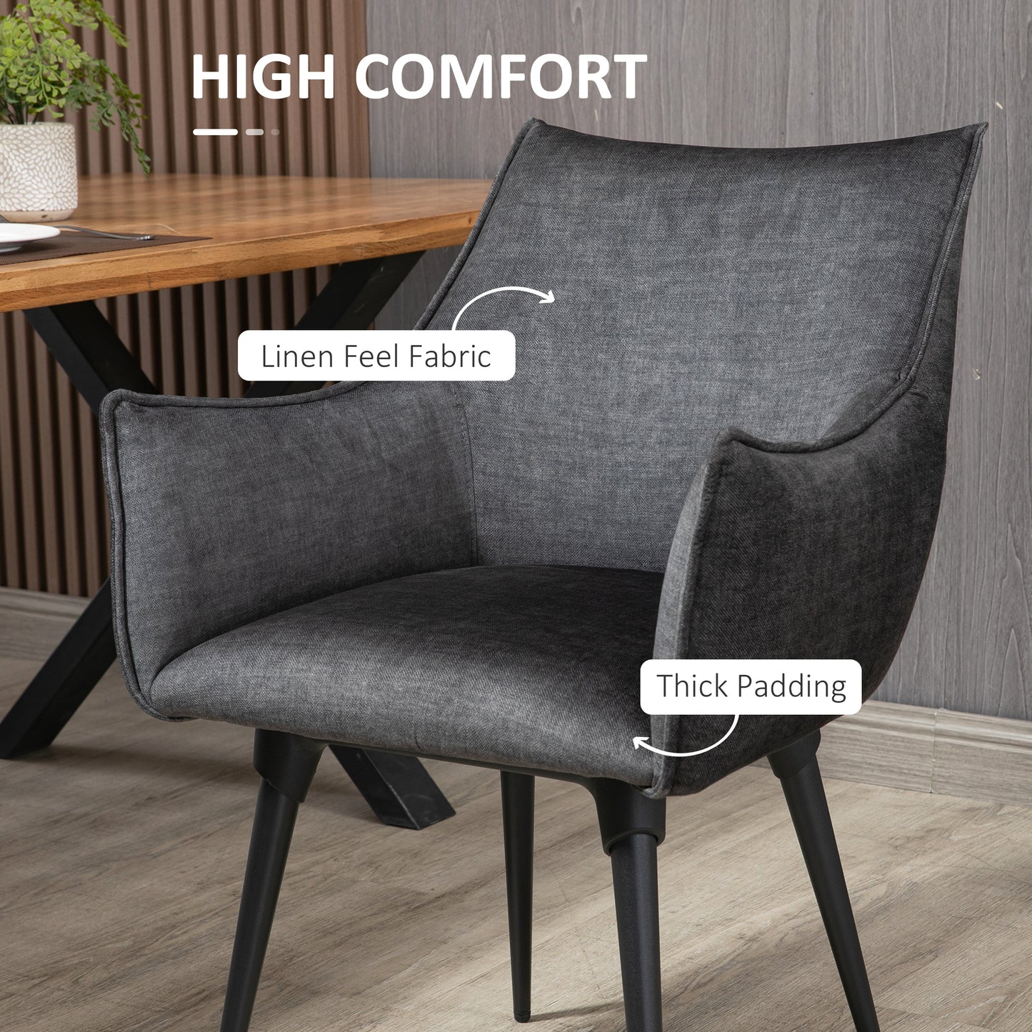 HOMCOM Accent Chairs for Living Room, Bedroom Arm Chair with Steel Legs, Dark Grey
