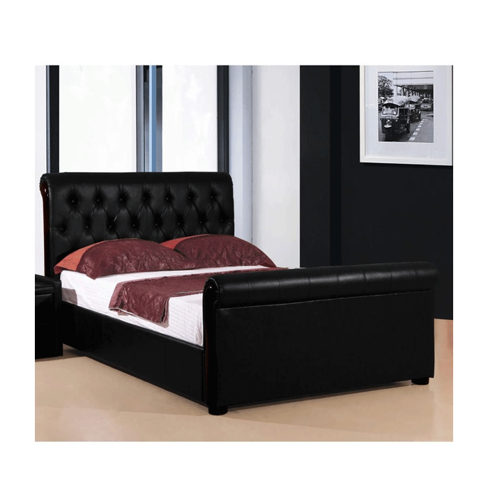 Fowey Double Size PU Leather Bed with Right Hand Side Storage - Black - Nestium
