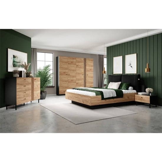 Davis King Size Ottoman Bed with LED Lighting in Golden Oak Finish