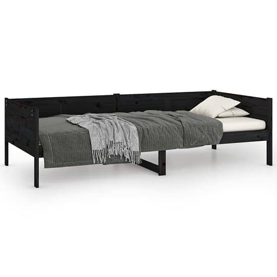 FURCO Black Solid Pine Wood Day Bed - Versatile Single Sofa Bed for Modern Living Spaces