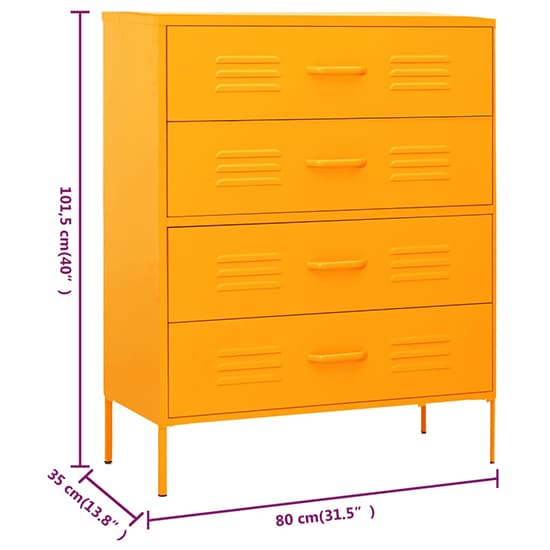 FURCO Emrik Mustard Yellow Steel 4-Drawer Storage Chest
