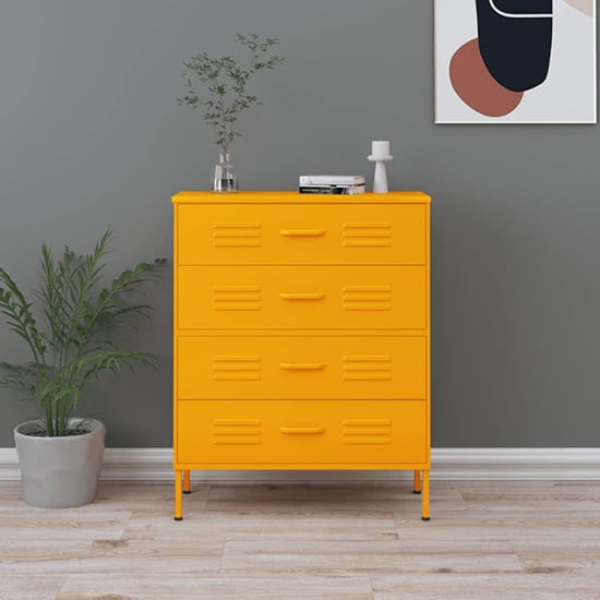 FURCO Emrik Mustard Yellow Steel 4-Drawer Storage Chest