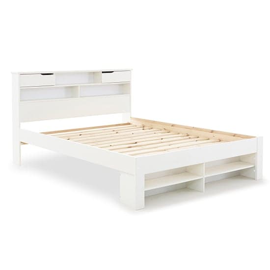 White Solid Pine King Size Bed with Storage Headboard and Foot End