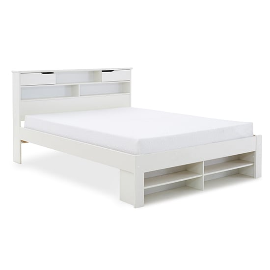 White Solid Pine King Size Bed with Storage Headboard and Foot End