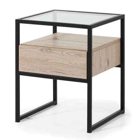 Bordeaux Oak Bedside Cabinet with Glass Top and Single Drawer