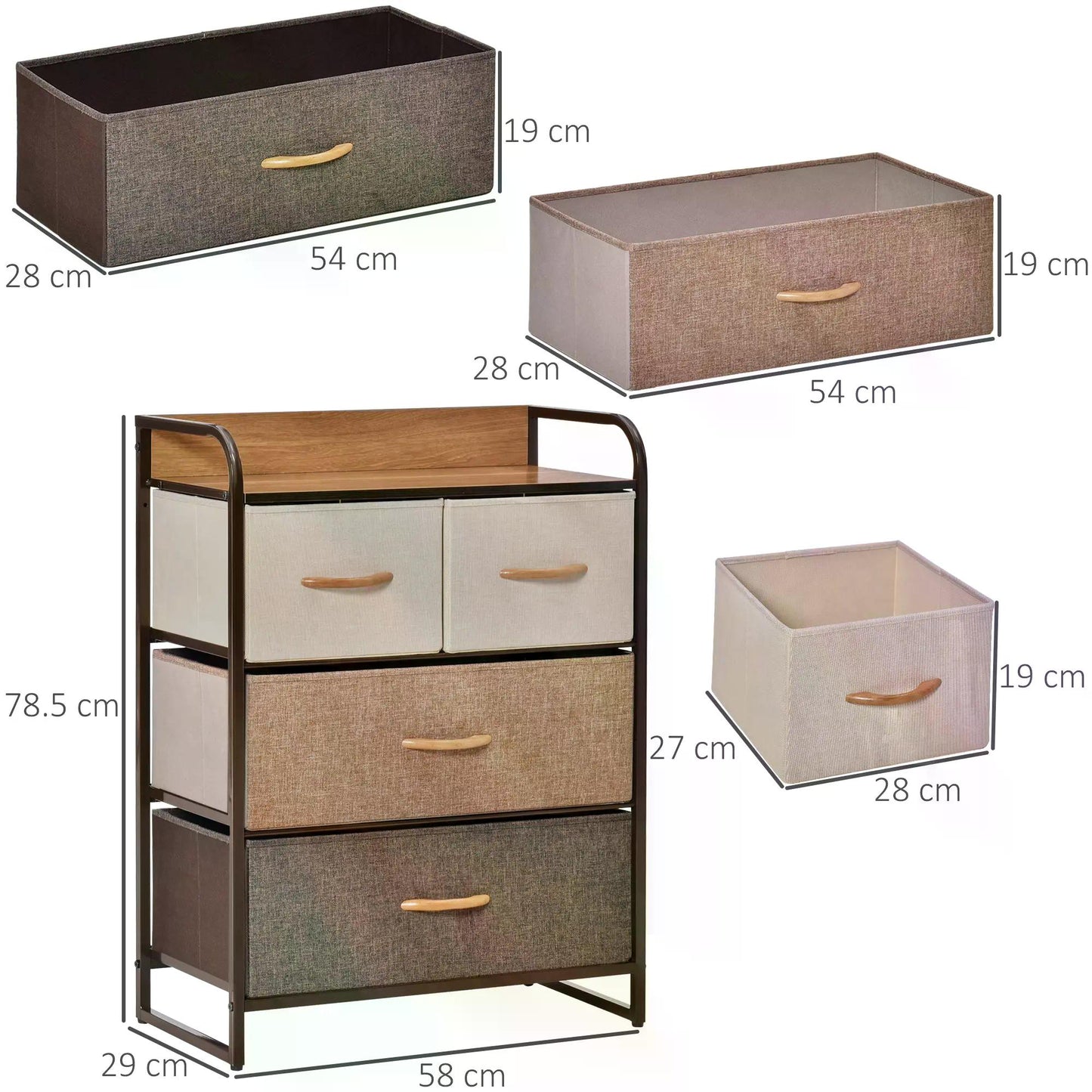 HOMCOM -Drawer Dresser, 3-Tier Storage Organizer, Tower Unit for Bedroom Hallway Closets with Steel Frame Wooden Top