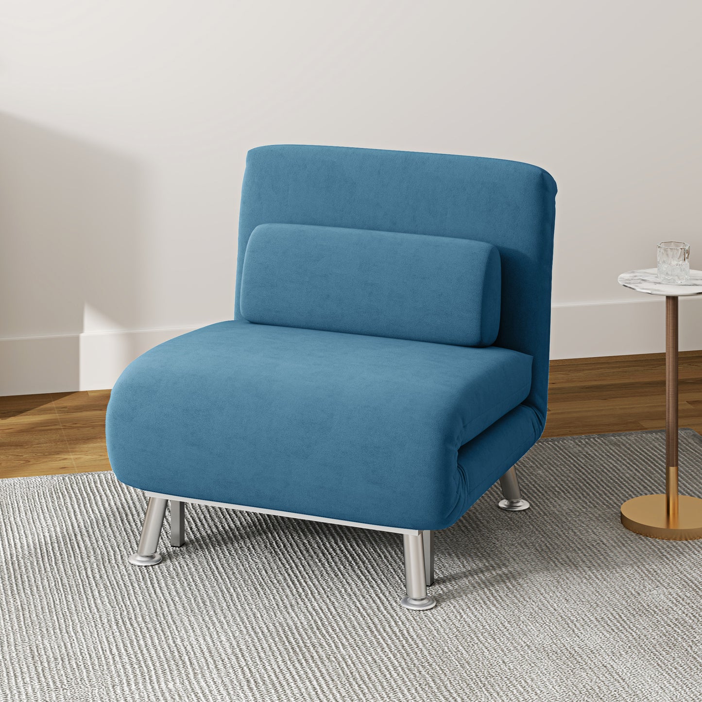 HOMCOM ingle Sofa Bed, 1 Person Sleeper Foldable Lounge with Pillow, Blue
