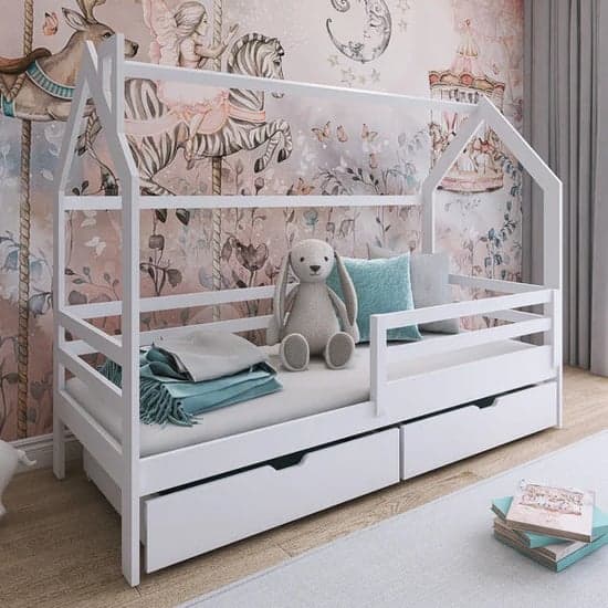 White Leeds Wooden Single Bed with Storage Drawers