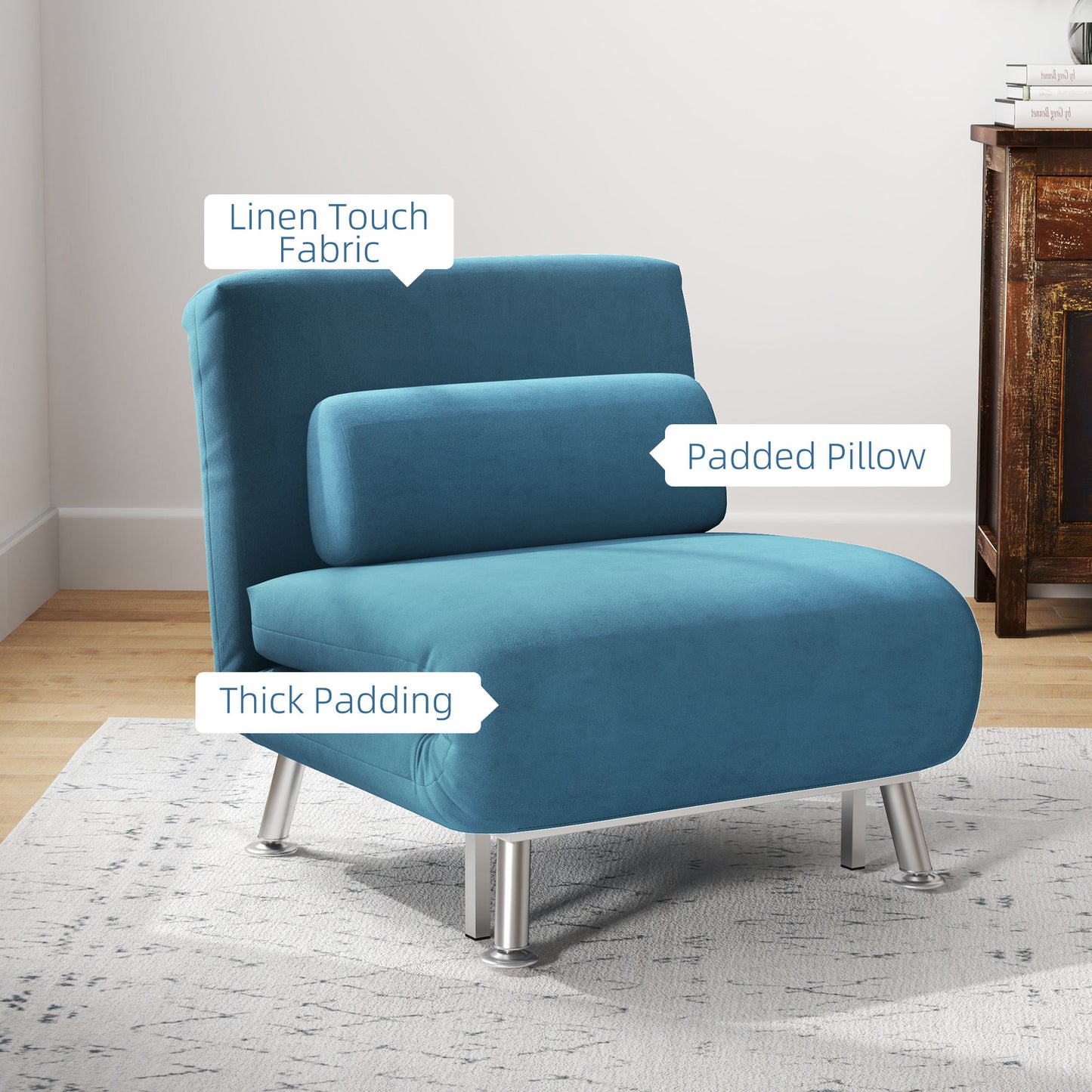 HOMCOM ingle Sofa Bed, 1 Person Sleeper Foldable Lounge with Pillow, Blue