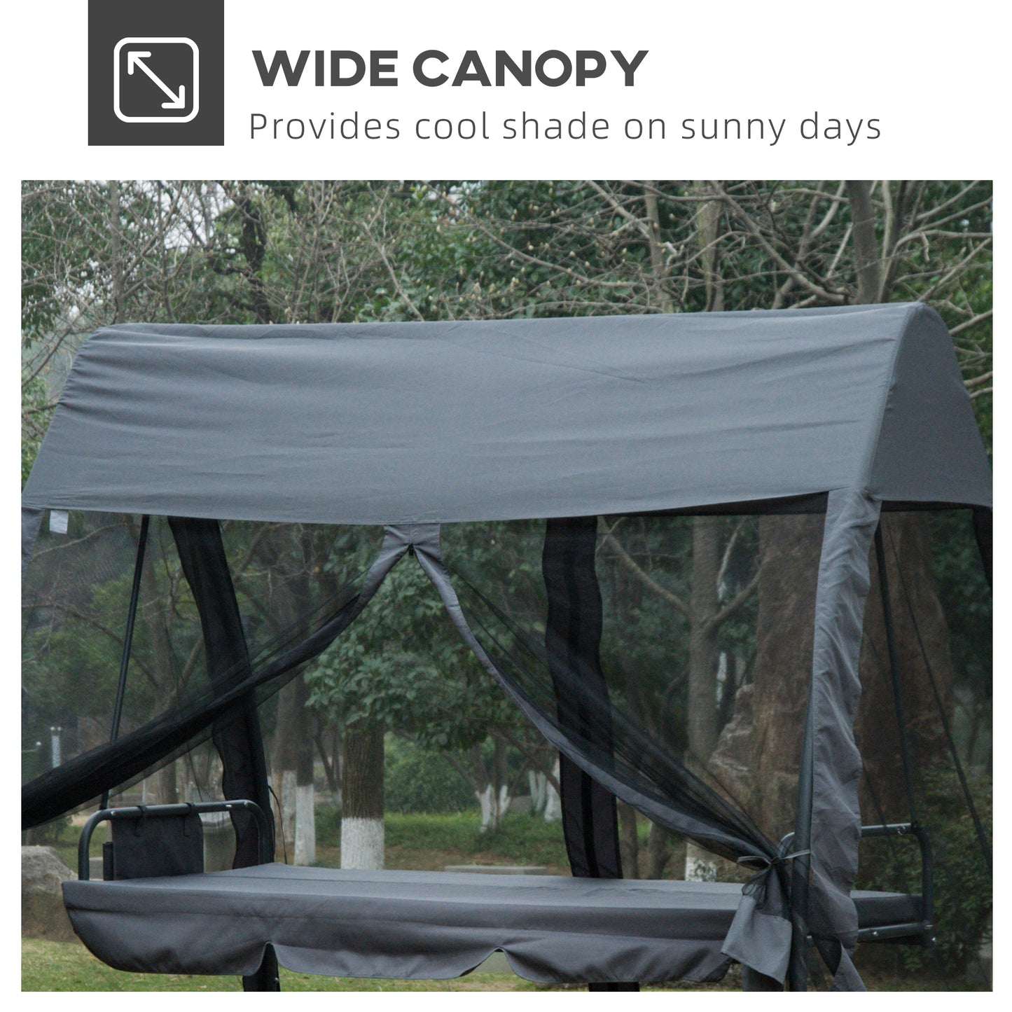 Outsunny Swing Chair Lounger Bed, 3 Persons, Convertible-Grey