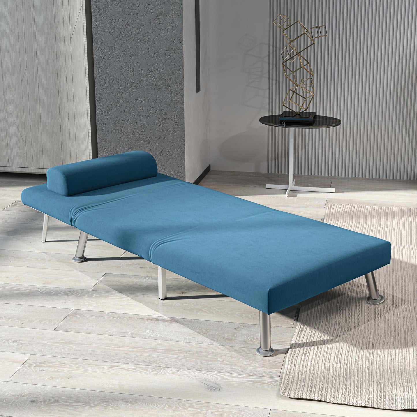 HOMCOM ingle Sofa Bed, 1 Person Sleeper Foldable Lounge with Pillow, Blue