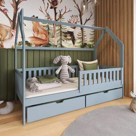 Grey Wooden Single Bed with Under-Bed Storage Drawers - Niort Storage Design