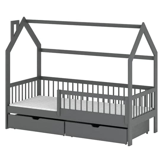 Graphite Wooden Single Bed with Storage Drawers - Orem Design