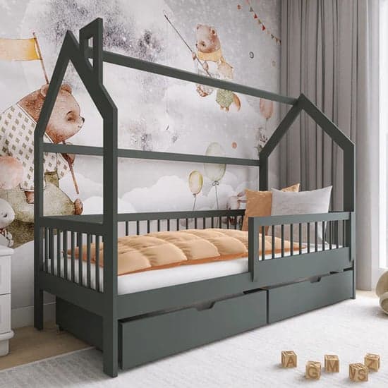 Graphite Wooden Single Bed with Storage Drawers - Orem Design