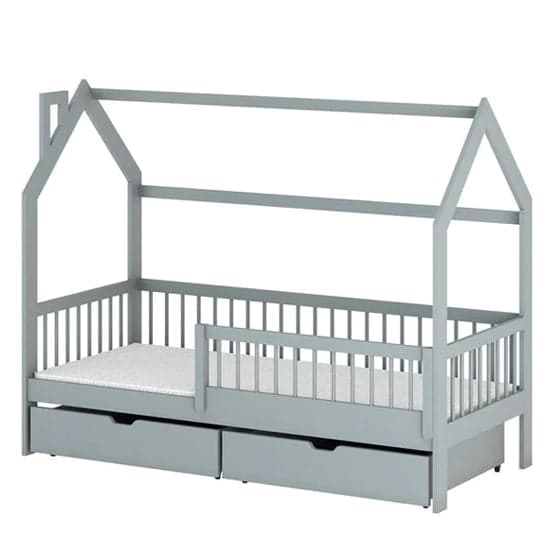 Grey Wooden Single Bed with Storage Drawers - Orem Collection
