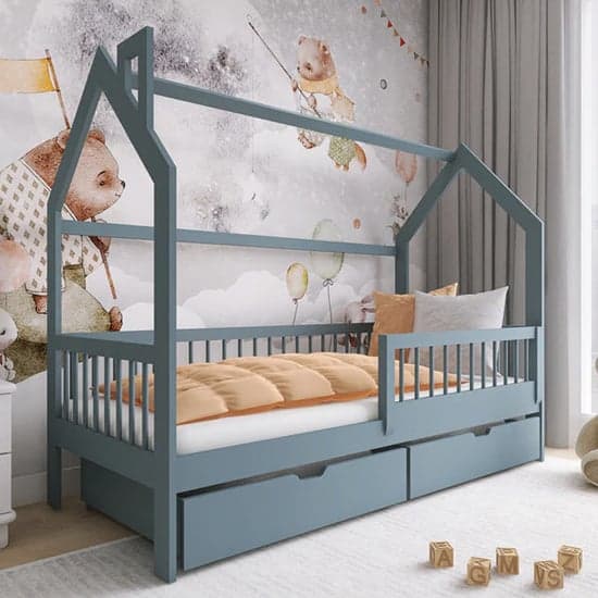 Grey Wooden Single Bed with Storage Drawers - Orem Collection