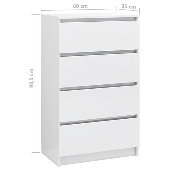 FURCO White High Gloss 4-Drawer Storage Chest for Modern Living Spaces