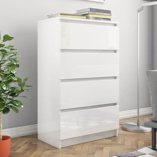 FURCO White High Gloss 4-Drawer Storage Chest for Modern Living Spaces
