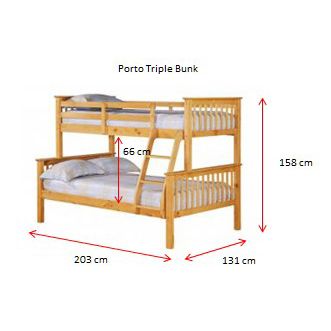 Space-Saving Elegance Oroville Triple Sleeper Bunk Single Top, 4 Foot Bottom Beds - Light Pine Finish - Nestium