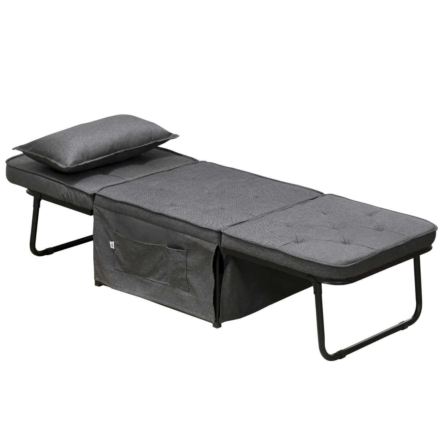HOMCOM abric Sleeper Chair, Folding Chair Bed with Adjustable Backrest, Pillow, Side Pockets for Living Room, Charcoal Grey