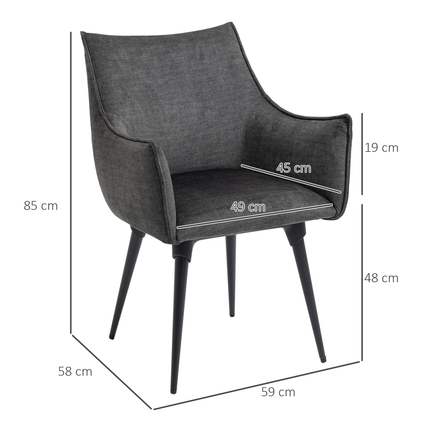 HOMCOM Accent Chairs for Living Room, Bedroom Arm Chair with Steel Legs, Dark Grey