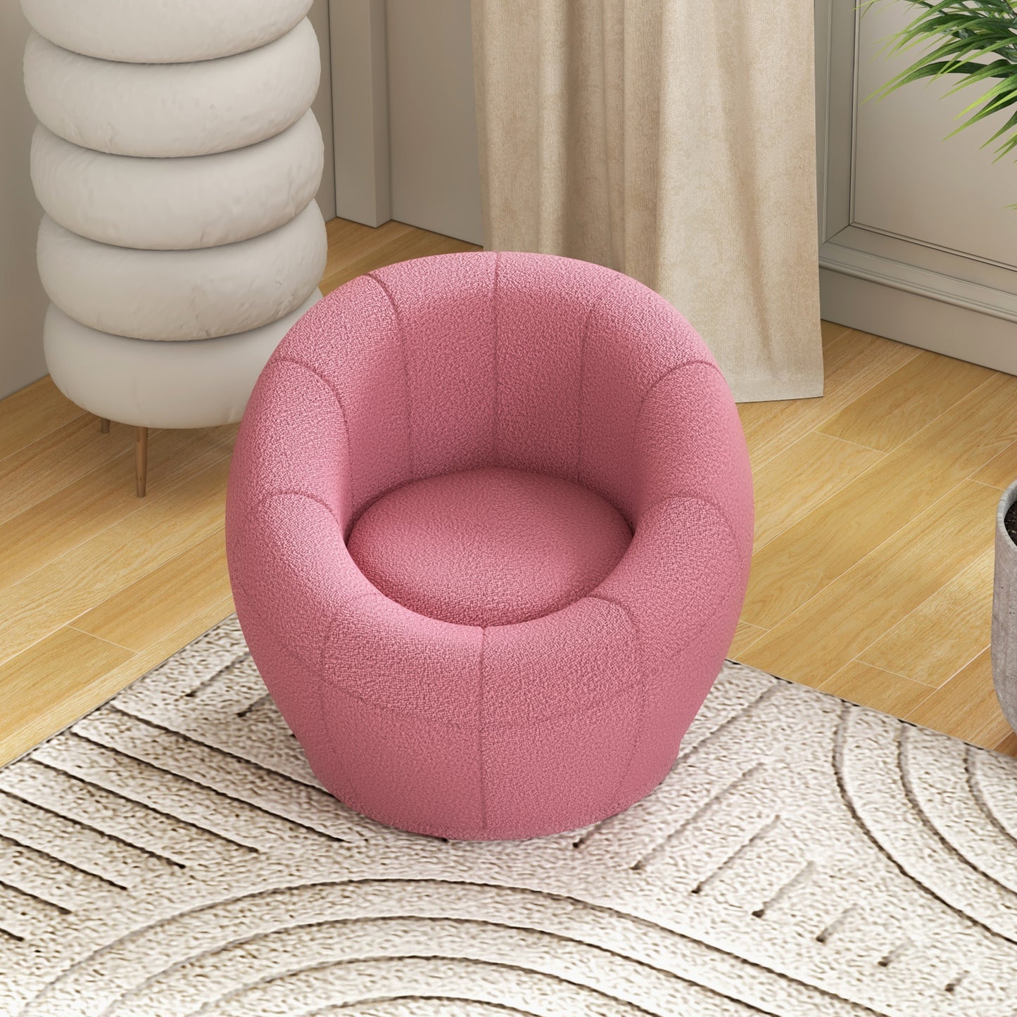 HOMCOM odern Accent Chair, Swivel Upholstered Armchair for Living Room, Bedroom, Home Office, Pink