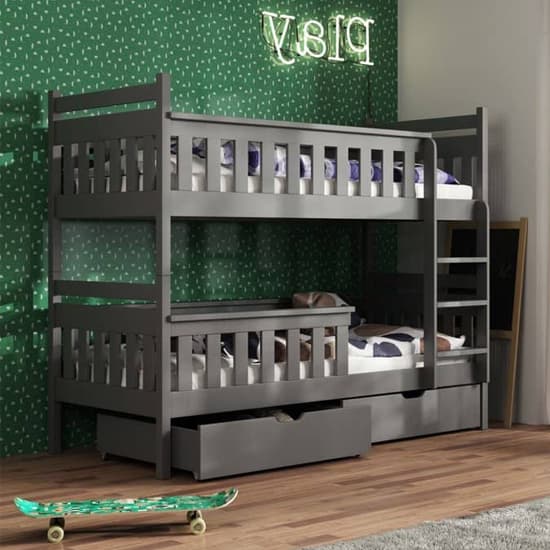 Graphite Taos Bunk Bed with Storage and Bonnell Mattresses - Solid Pine Wood Construction