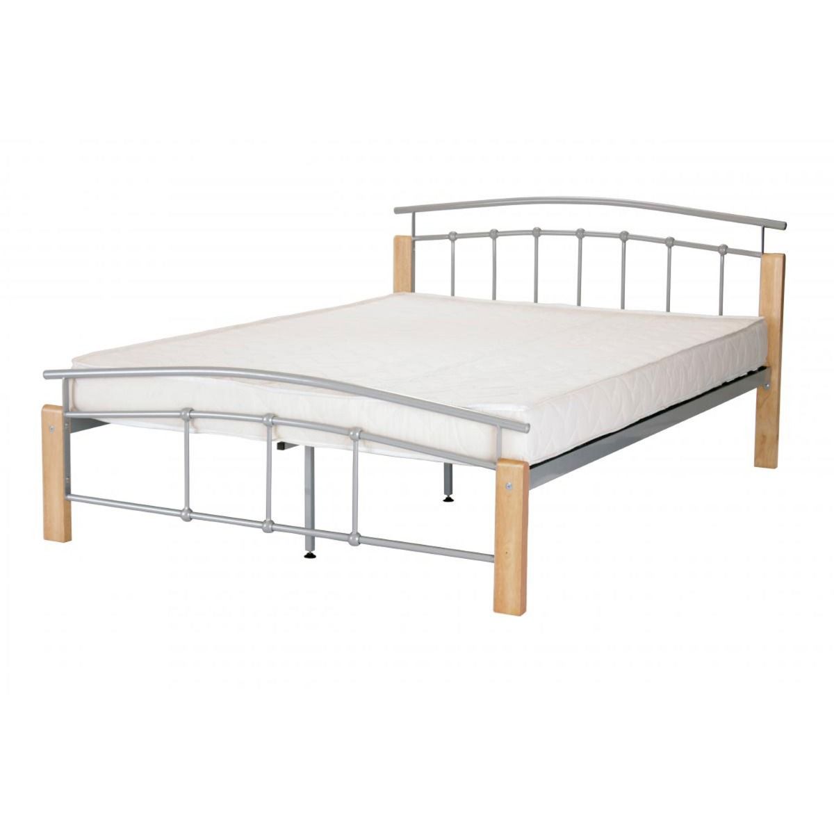 Roman Rhett Bed in Silver and Beech Finish - 4ft Small Double Size - Nestium